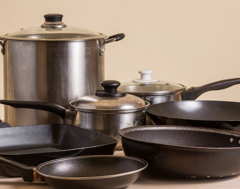 pots and pans on a table